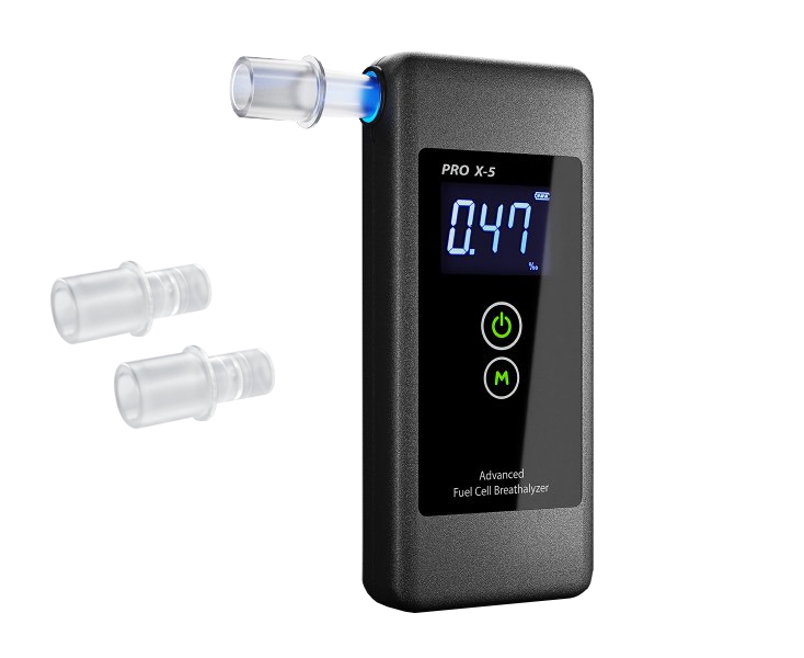 Alkohol tester Rofeer s digitální modrou LCD obrazovkou Přenosný dechový alkohol  tester s 5 náustky pro řidiče nebo pro domácí použití Automatické vypnutí  zvukového alarmu Zobrazení aktuální teploty - OceanBargains