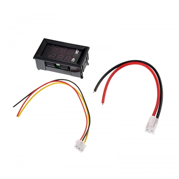 Voltmeter a ampérmeter 0-100V 10A LED červená - 0,56 "panel v kryte