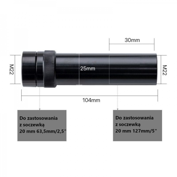 Predĺženie šošovky pre trysku typu E pre 20 mm 63,5 mm / 2,5 