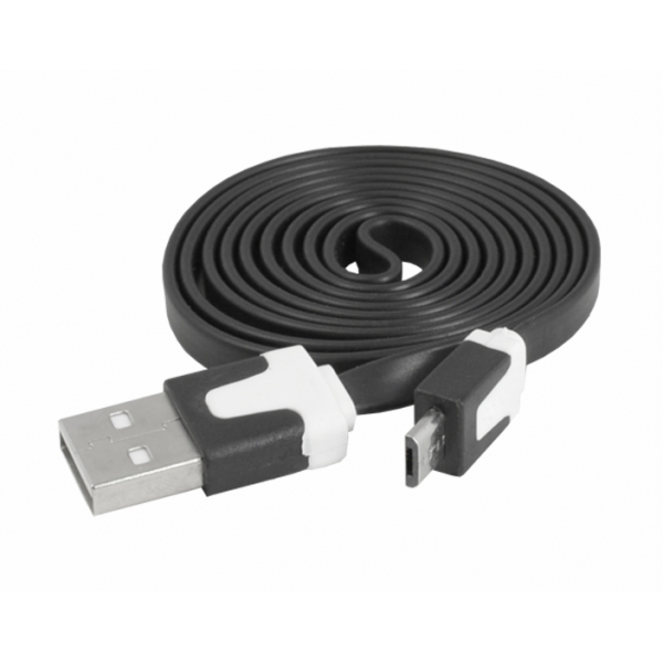 USB kábel - micro USB, čierny, plochý.