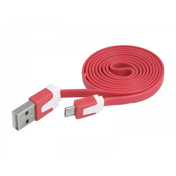Micro USB USB kábel, červený, plochý.