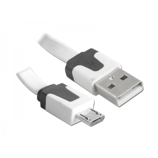 USB-mikro USB kábel, plochý biely