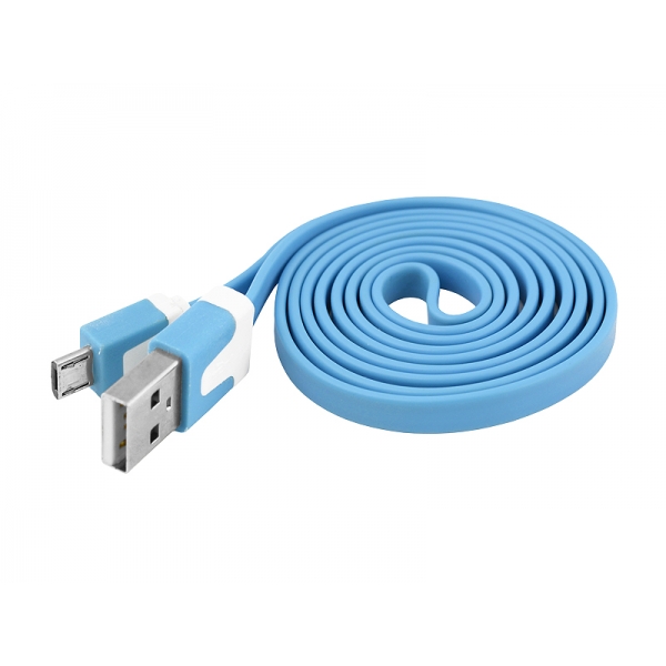 USB-mikro USB kábel, modrý plochý.