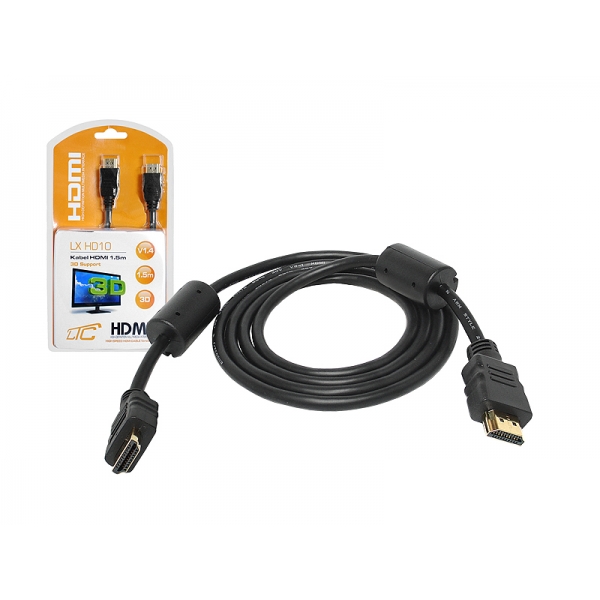 HDMI-HDMI kábel, zlatý 19 pin + 1,5m filter. Ústredie Cu
