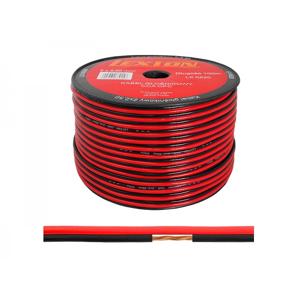 Reproduktorový kábel LEXTON 2x2,50 CCA čierny / červený