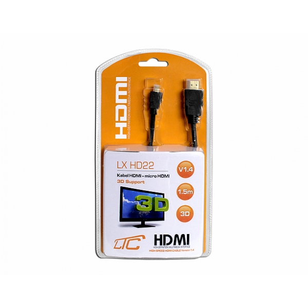 Kábel HDMI-MicroHDMI v1.4 1,5m Cu HQ.