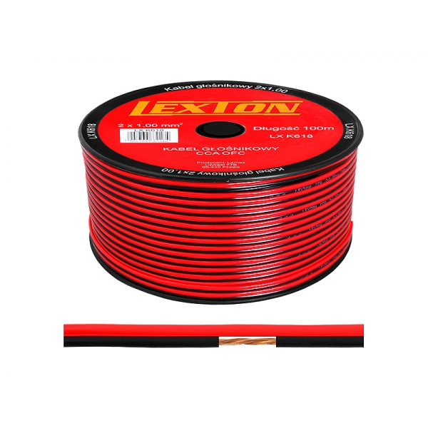 Reproduktorový kábel 2x1,00 CCA, čierny / červený.
