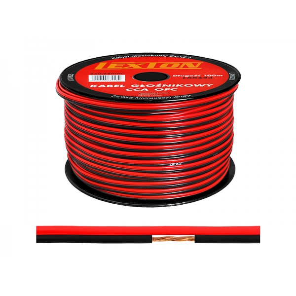 Reproduktorový kábel LEXTON 2x0,22 CCA čierny / červený.