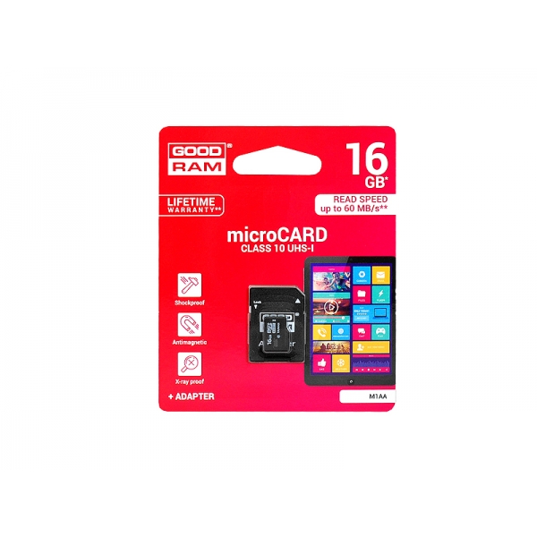 MicroSD KARTA 16 GB + adaptácia GOODRAM CLASS10 UHS-1.