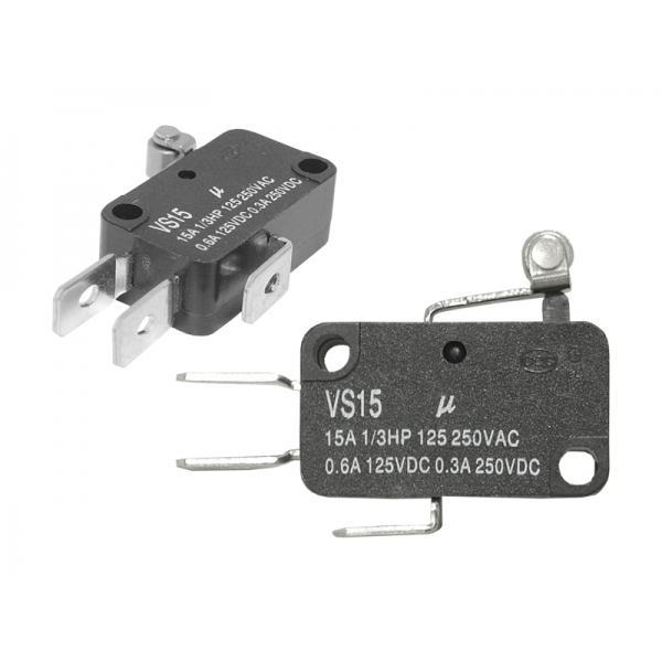 Mikrospínač VS15N05-1C Rohs L = 12mm + koliesko, 15A 250VAC, NO + NC, 00657.
