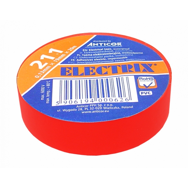 Páska ELECTRIX 211 PVC červená 19mm, 20m.
