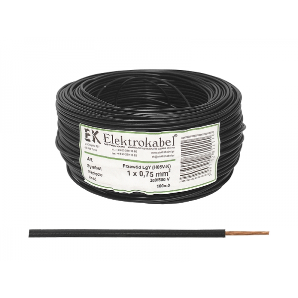 Kábel LgY / H05V-K 1x0,5 čierny (100m).