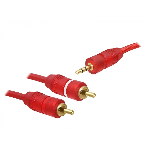 Jack 3,5 kábel - 2 RCA zástrčky, 1,5 m, HQ, červený, blister.
