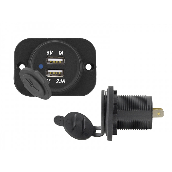 Univerzálna USB nabíjačka do auta 12 / 24V 5V / 1A + 2,1A, vstavaná, uzamykateľná.