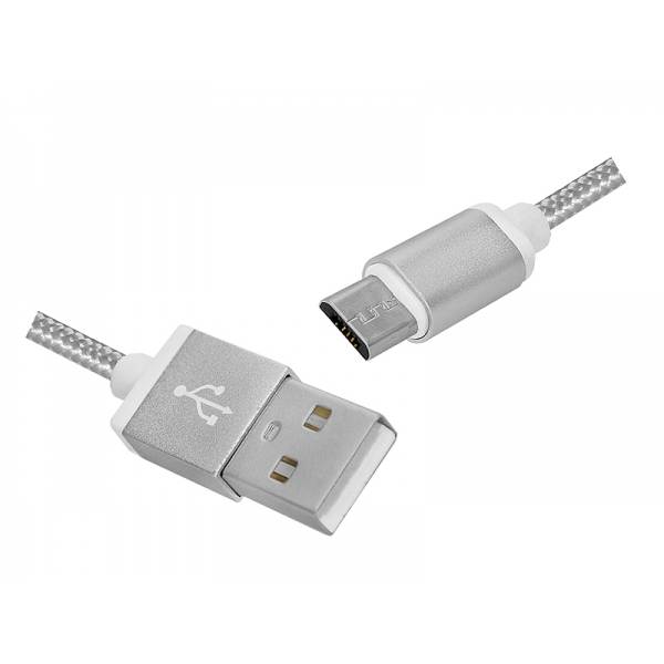 Kábel USB-microUSB, 1 m, strieborný.