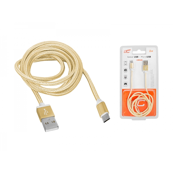 Kábel USB-microUSB, 1 m, zlatý.