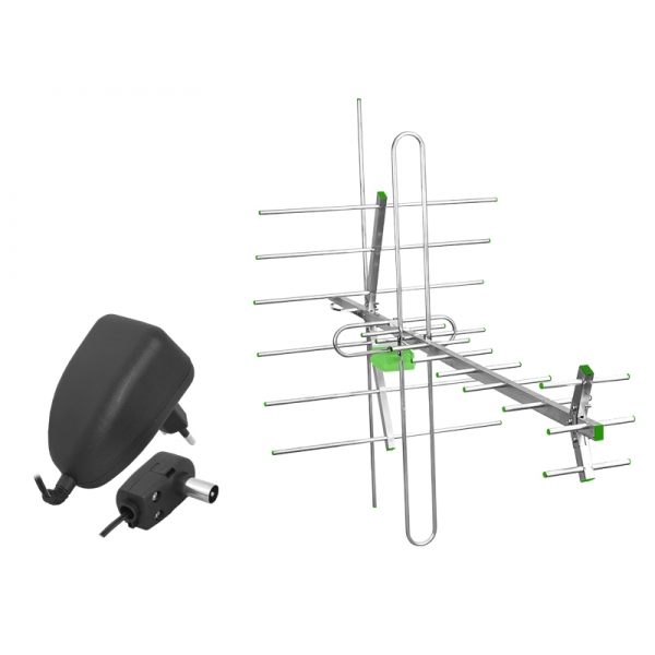 Anténa DVB-T TURBO TV-MUX8 COMBO VHF / UH, F vertikálna polarizácia (V) + napájanie + zosilňovač SWA-955