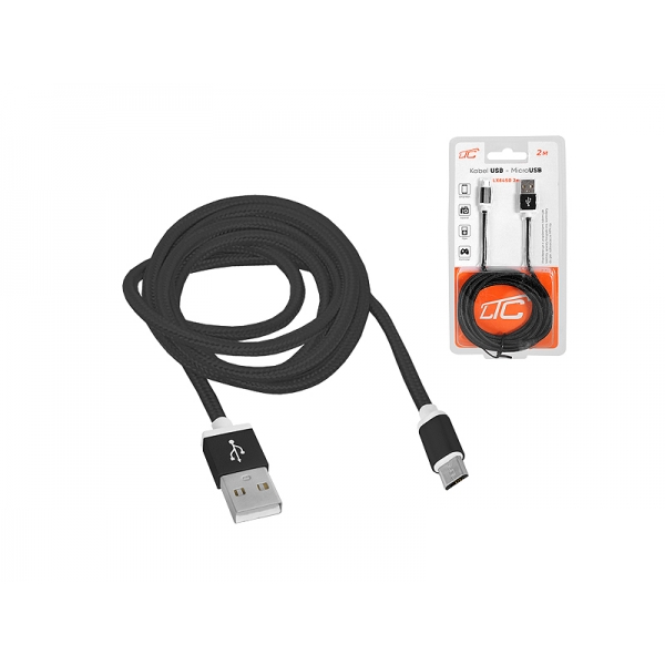 Kábel USB-microUSB, 2 m, čierny.