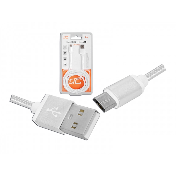 USB-microUSB kábel 2m, biely.