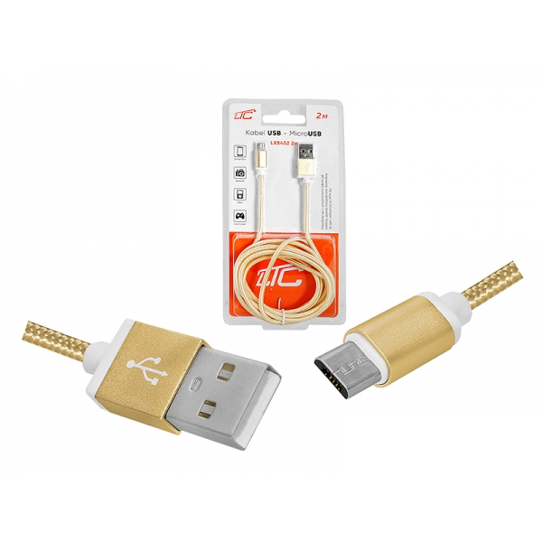 USB-microUSB kábel 2m, zlatý.
