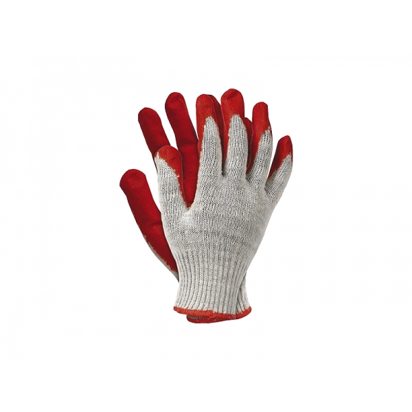Ochranné rukavice potiahnuté gumou, 100% bavlna, vampy (10 párov).