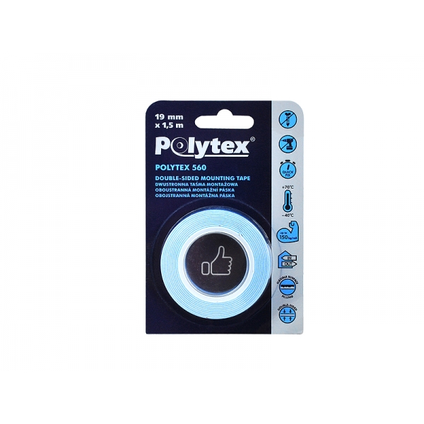 Obojstranná montážna páska Polytex 560 19mm * 1,1mm * 1,5m, biela.