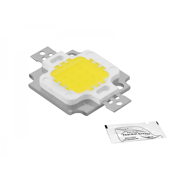 COB LED 10W 12V, teplé biele svetlo + strieborná pasta.