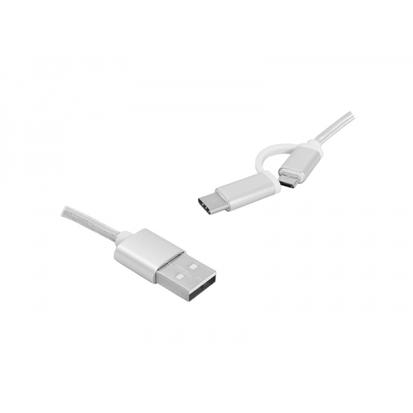 USB kábel 2 v 1 -Typ-C / micro USB, 1 m, strieborný.