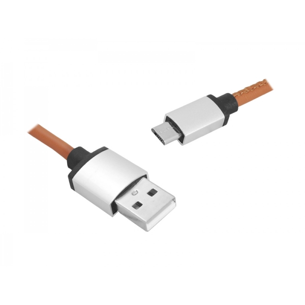 Kábel USB-microUSB, 1 m, hnedý, koža.