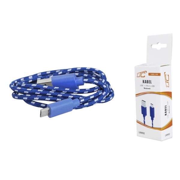 Kábel USB-microUSB, 1 m, modrý.