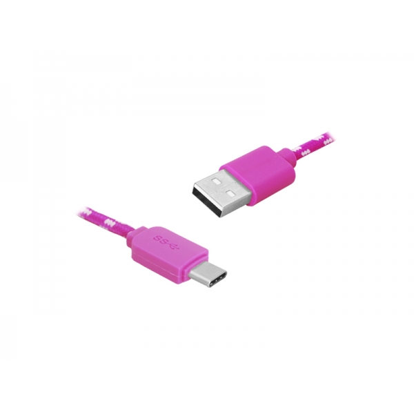 Kábel USB-Type-C, 1 m, ružový.