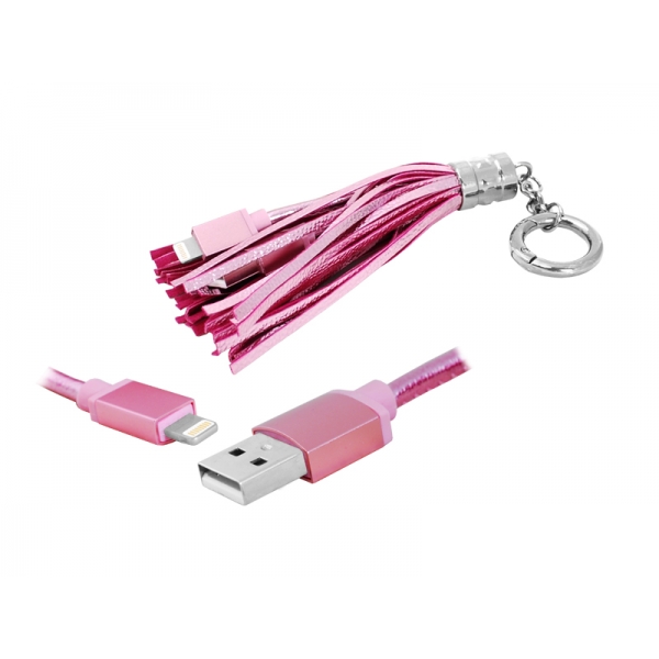 USB-iphone kábel, kľúčenka, ružová.