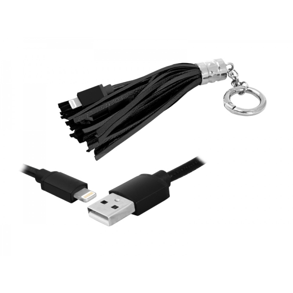 Kábel USB-iphone, krúžok na kľúče, čierny.