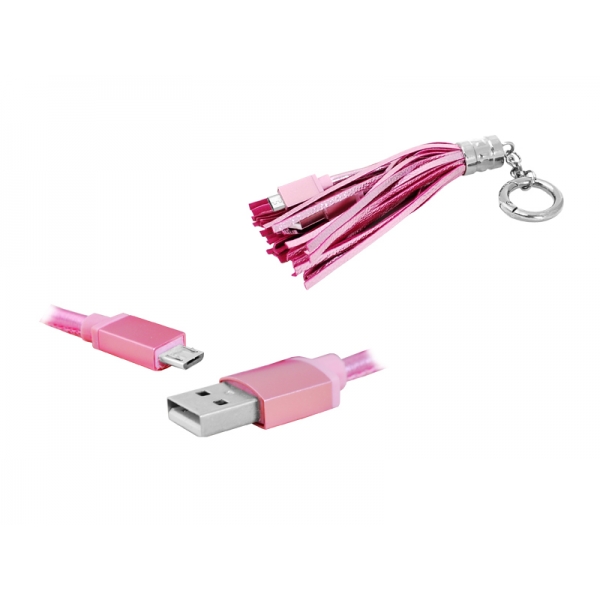 USB-microUSB kábel, prívesok, ružový.