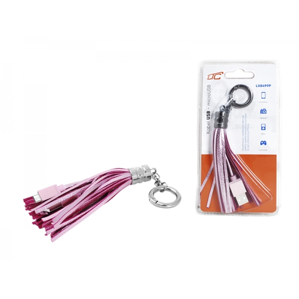 USB-microUSB kábel, prívesok, ružový.