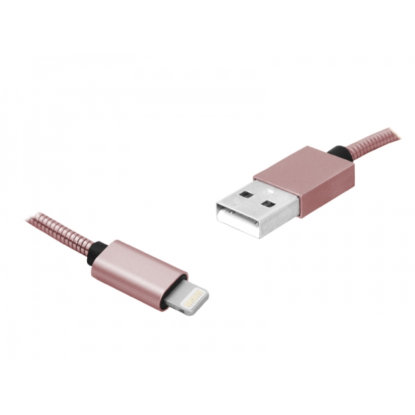 Kábel USB-Iphone 1m, ružový.
