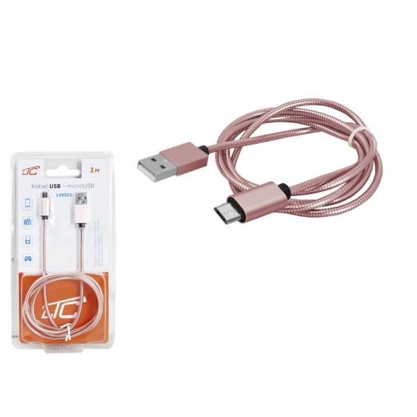 USB-microUSB kábel 1m, ružový.