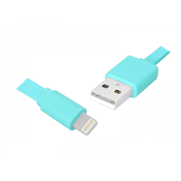 USB kábel - IPHONE 8PIN 1m plochý, modrý.