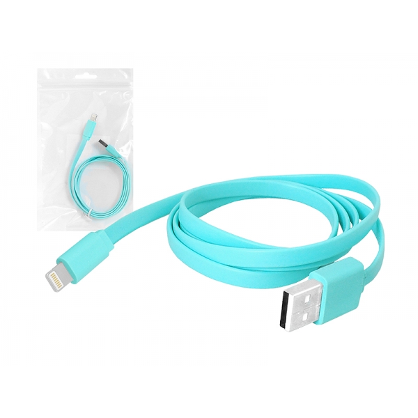 USB kábel - IPHONE 8PIN 1m plochý, modrý.