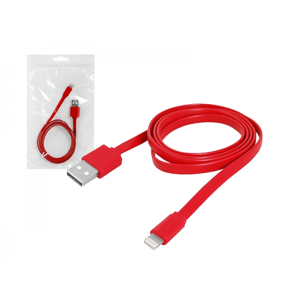 USB kábel - IPHONE 8PIN 1m plochý, červený.
