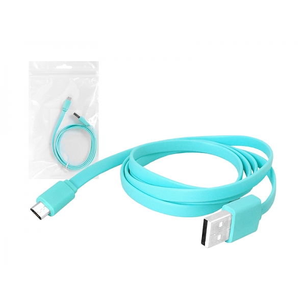 USB kábel - microUSB 1m, plochý, modrý.