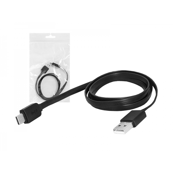 USB kábel – Type-C, 1m, plochý, čierny.