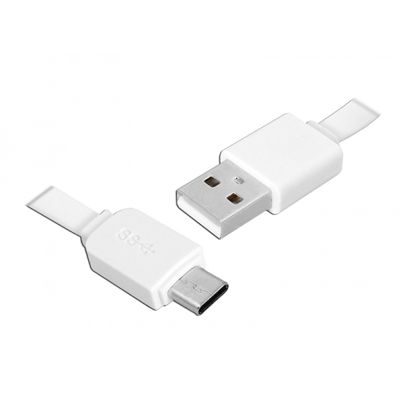USB kábel - Type-C, 1m, plochý, biely.