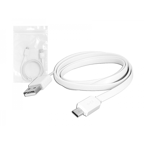 USB kábel - Type-C, 1m, plochý, biely.