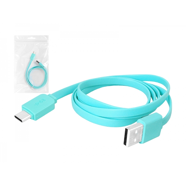 USB kábel - Type-C, 1m, plochý, modrý.