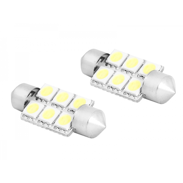 LED žiarovka 36mm 6x5050 12V farba svetla studená biela.