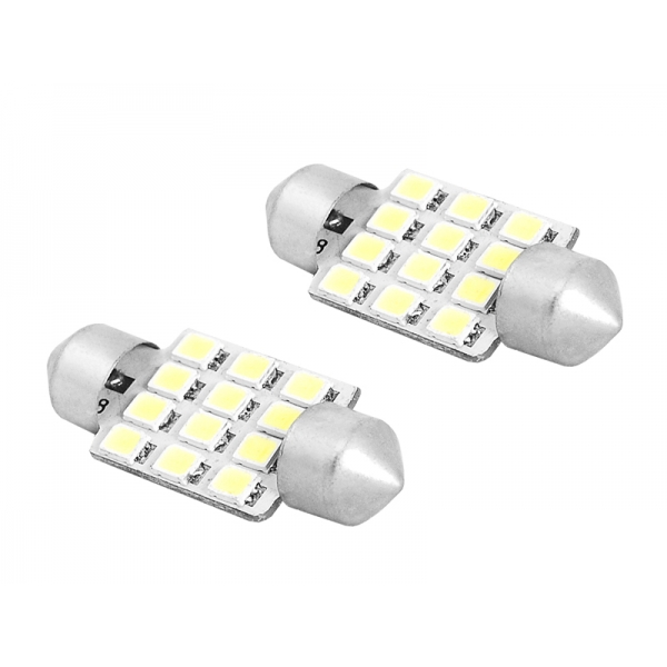 LED žiarovka 36mm, 12x2835, 12V, farba svetla studená biela.