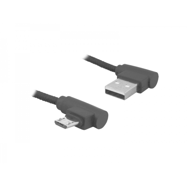 Kábel USB-microUSB, lomená zástrčka, 2 m, čierny.