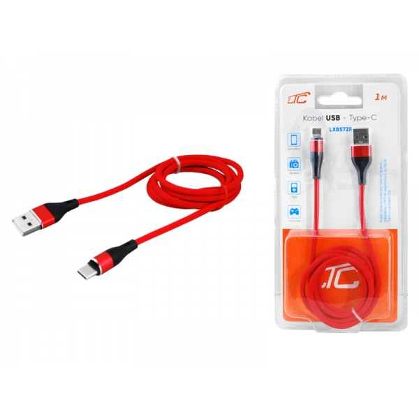 USB kábel - Type-C, 1m, červený.