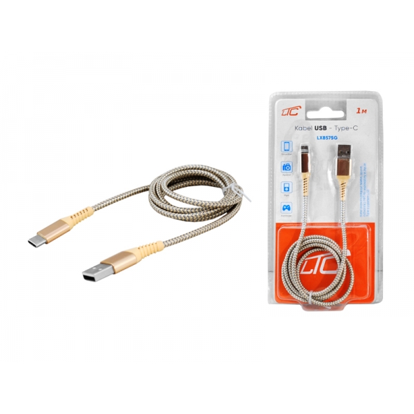USB kábel – Type-C, 1 m, zlatý.